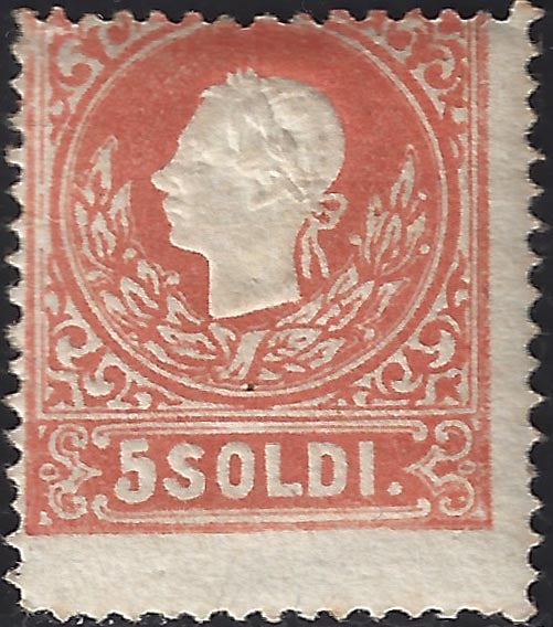 F24_7 - 1858 - II emissione II tipo, s. 5 rosso nuovo con gomma originale (30).