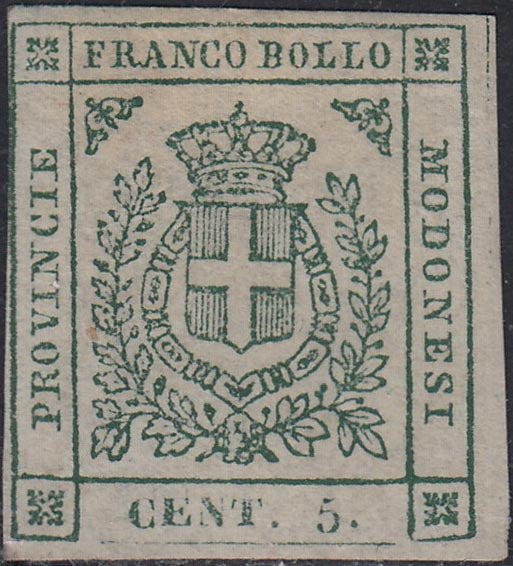 GPM8 - 1859 - Scudo di Savoia sormontato da Corona Reale, c. 5 verde nuovo senza gomma (12).