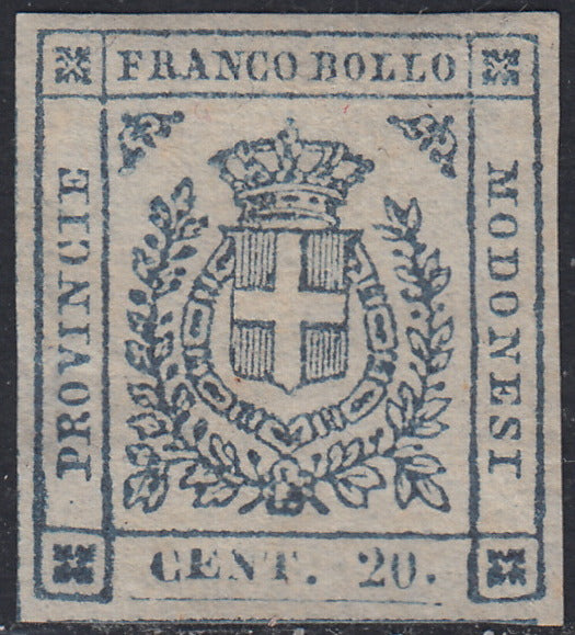 GPM10 - 1859 - Scudo di Savoia sormontato da Corona Reale, c. 20 ardesia violaceo nuovo senza gomma, (15).