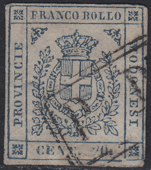 GMP9 - 1859 - Scudo di Savoia sormontato da Corona Reale, c. 20 ardesia violaceo usato, (15).