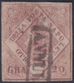 F20_45 - 1858 - Stemma delle Due Sicilie, 20 grana rosa brunastro usato, molto bello. (12).