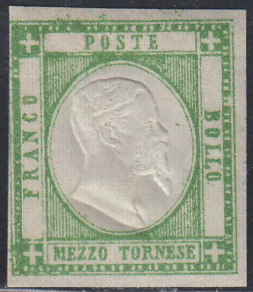 PV216 - 1861 - Effigie di Vittorio Emanuele II volta a destra, 1/2 tornese verde nuovo con gomma integra (17).