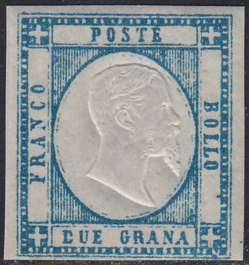 PN187 - 1861 - Effigie di Vittorio Emanuele II volta a destra, 2 grana azzurro nuovo con gomma integra. (20b).