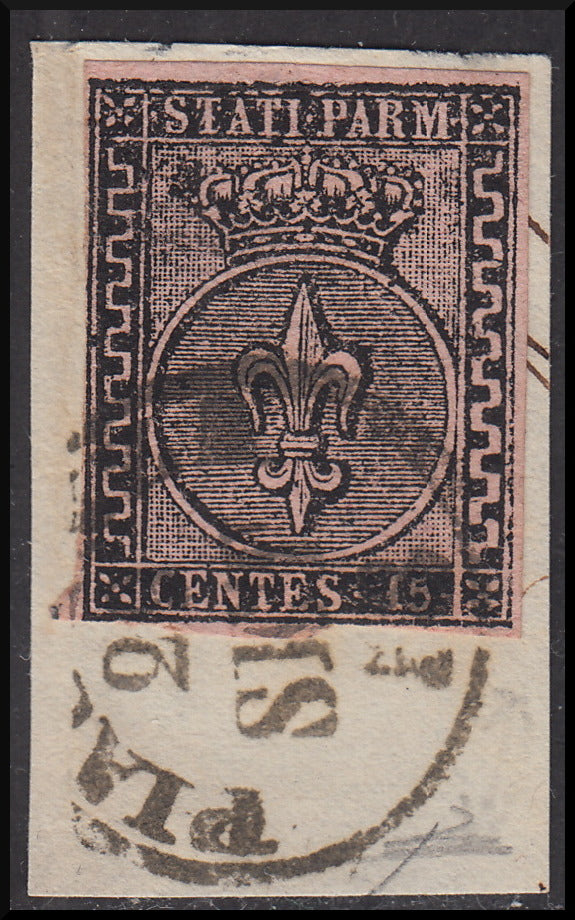 16-457 - 1855 - Duchy of Parma II issue c. 5 very light yellow used, Cardillo certified (6b)