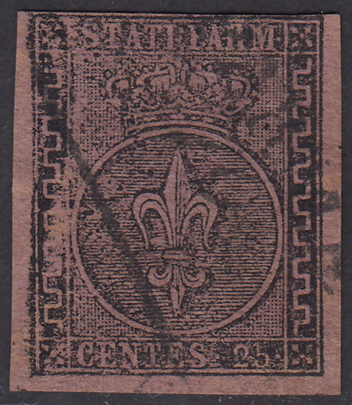 PV1041 - 1852 - Giglio Borbonico sormontato da corona ducale, I emissione c 25 violetto usato (4).