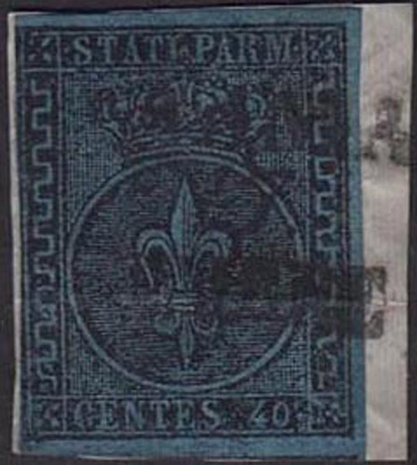 16-472 - 1852 - I emissione c. 40 azzurro usato su frammento, lieve piega, raro. (5).