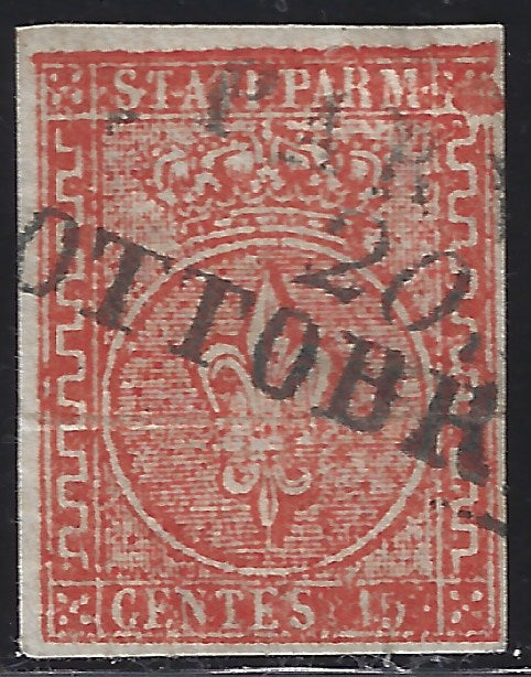 F23_185 - 1853 - II emissione c. 15 vermiglio usato, lieve piega orizzontale (7).