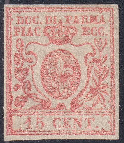 16-457 - 1855 - Duchy of Parma II issue c. 5 very light yellow used, Cardillo certified (6b)