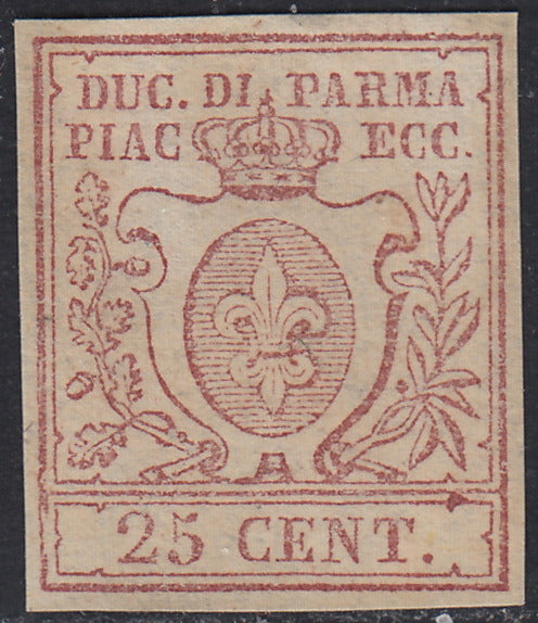 16-457 - 1855 - Duchy of Parma II issue c. 5 very light yellow used, Cardillo certified (6b)