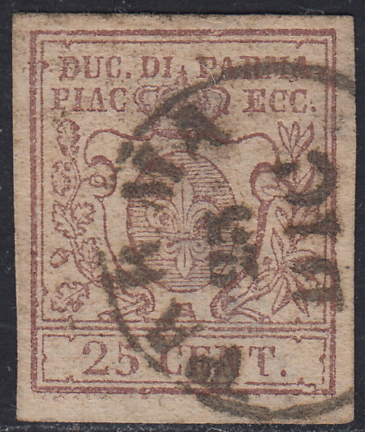 16-457 - 1855 - Duchy of Parma II issue c. 5 very light yellow used, Cardillo certified (6b)