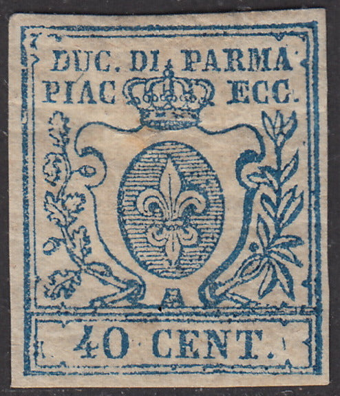 BA23_42 - 1857/59 - III emissione c. 40 azzurro posizione 64 (cifre del valore rifatte) nuovo con gomma. (11e).