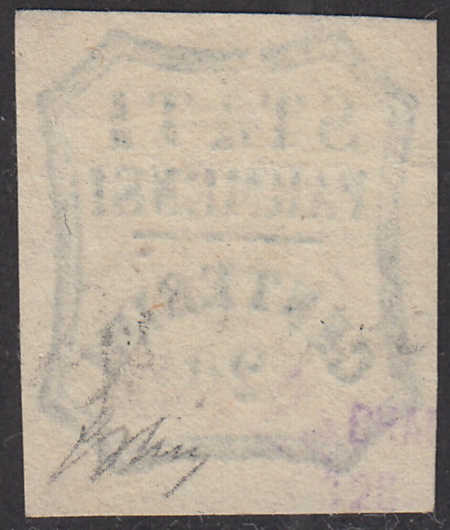 GPP25 - 1859 - Stati Parmensi e valore in un ottagono a linee curve, c. 20 azzurro scuro con difetto di clichet "D" nuovo senza gomma, (15e).