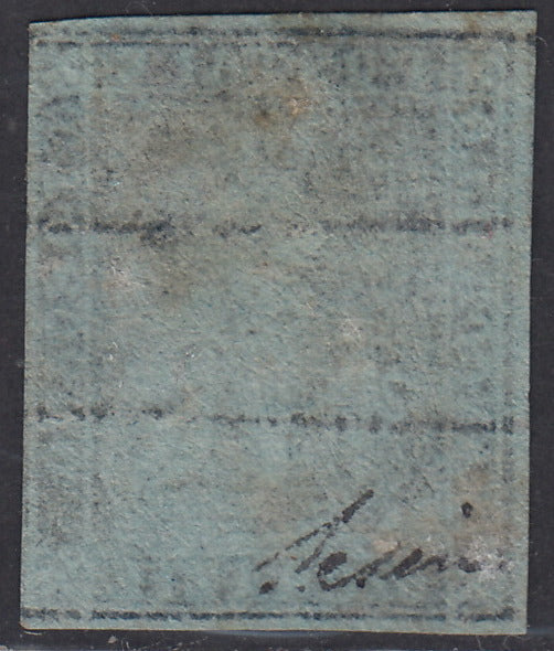 PPP449 - 1851 Leone di Marzocco, 2 light blue crazie on gray paper and crown watermark, used (5d)