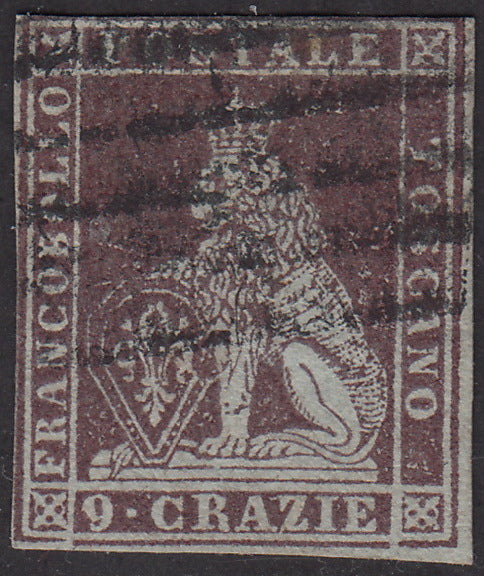 PPP449 - 1851 Leone di Marzocco, 2 light blue crazie on gray paper and crown watermark, used (5d)