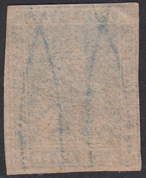 PPP449 - 1851 Leone di Marzocco, 2 light blue crazie on gray paper and crown watermark, used (5d)