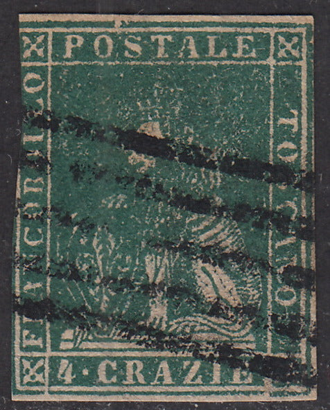 PPP449 - 1851 Leone di Marzocco, 2 light blue crazie on gray paper and crown watermark, used (5d)