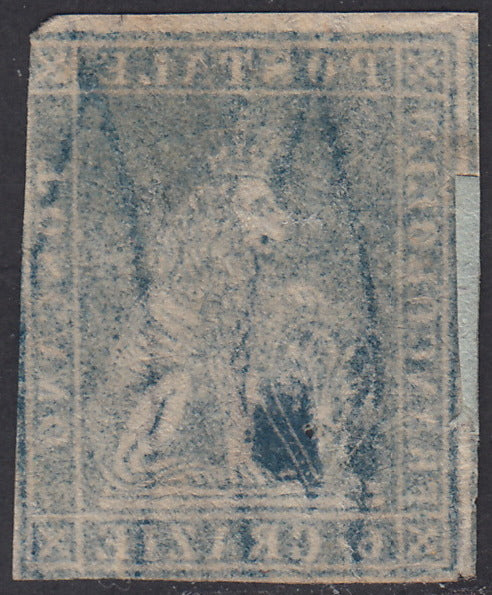 PPP449 - 1851 Leone di Marzocco, 2 light blue crazie on gray paper and crown watermark, used (5d)