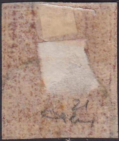 EC6_10 - 1860 - Scudo di Savoia sormontato da Corona Reale su carta bianca e filigrana linee ondulate, 40c. carminio usato (21).