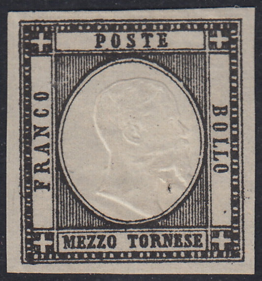 1861 - 1 black grain, copy with triple effigy, new with original rubber (19 AD). Cardillo certificate.