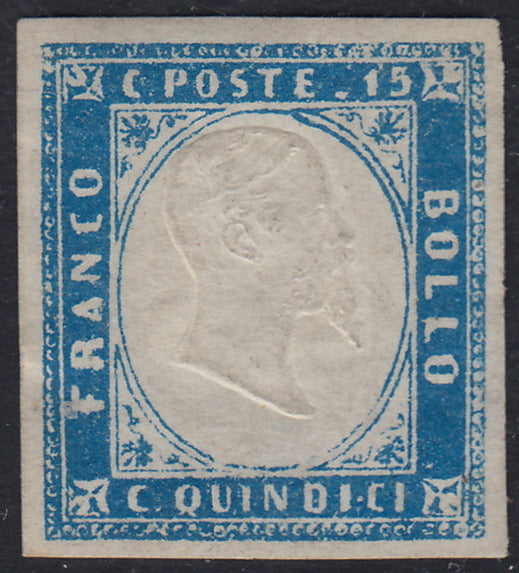 1862 - Effigy of Vittorio Emanuele II facing right, c. 20 light blue comb-pierced, used (2e)