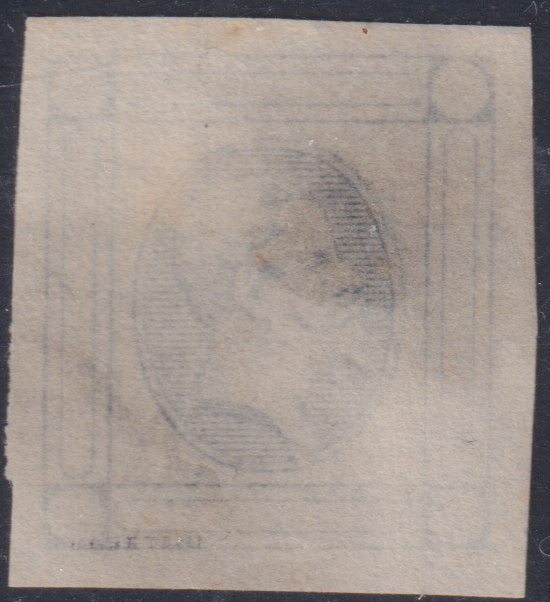 VEII70 - 1863 - Litografico provvisorio del I tipo, prova di stampa in azzurro senza le diciture nei cartigli, nuova non gommata, trasparenze. (P12).