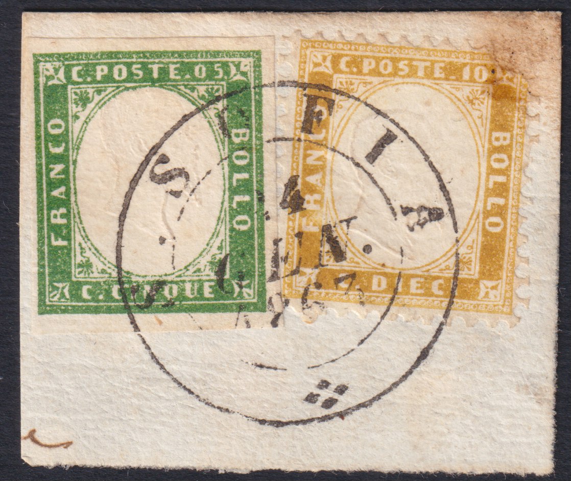 1851 - Effigy of Vittorio Emanuele II facing right, 1st issue c. 20 light blue used late 8/20/57 (2, R2 points)