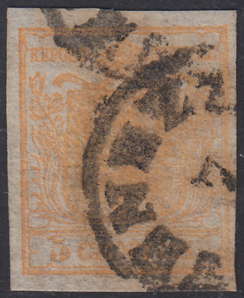 1858 - Lombardo Veneto, newspaper stamps 2nd issue effigy of the 1st type (s. 1.05) blue used (8)