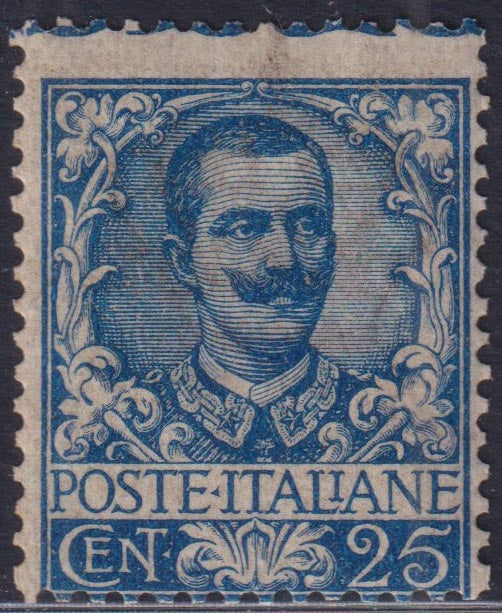 F32_142 - 1901 - Floreale, c. 25 azzurro nuovo con gomma integra (73).