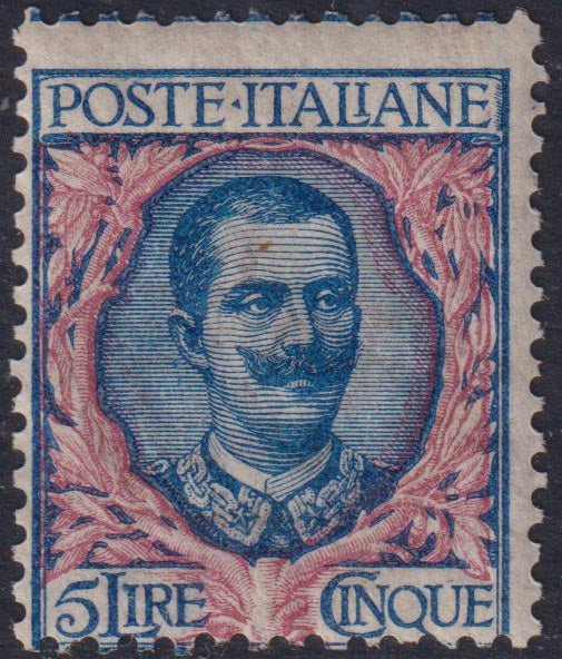 F32_144 - 1901 - Floreale, L 5 azzurro e rosa nuovo con gomma integra (78).