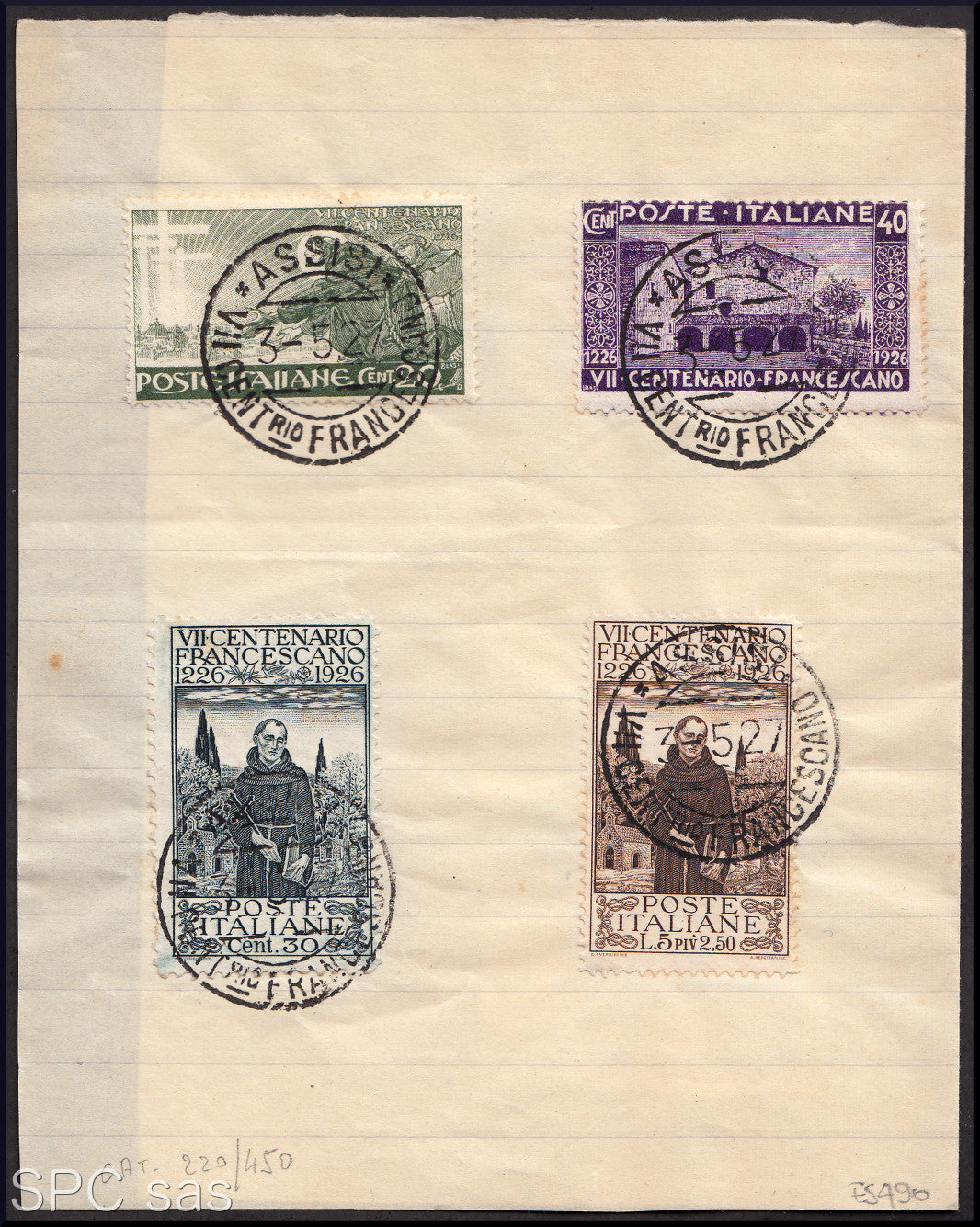 1930 – Virgilio, Ten cuttings of an advertising poster on thick cardboard with a perforated impression printed in black in the outline and diagonally the wording SAGGIO in block capitals.