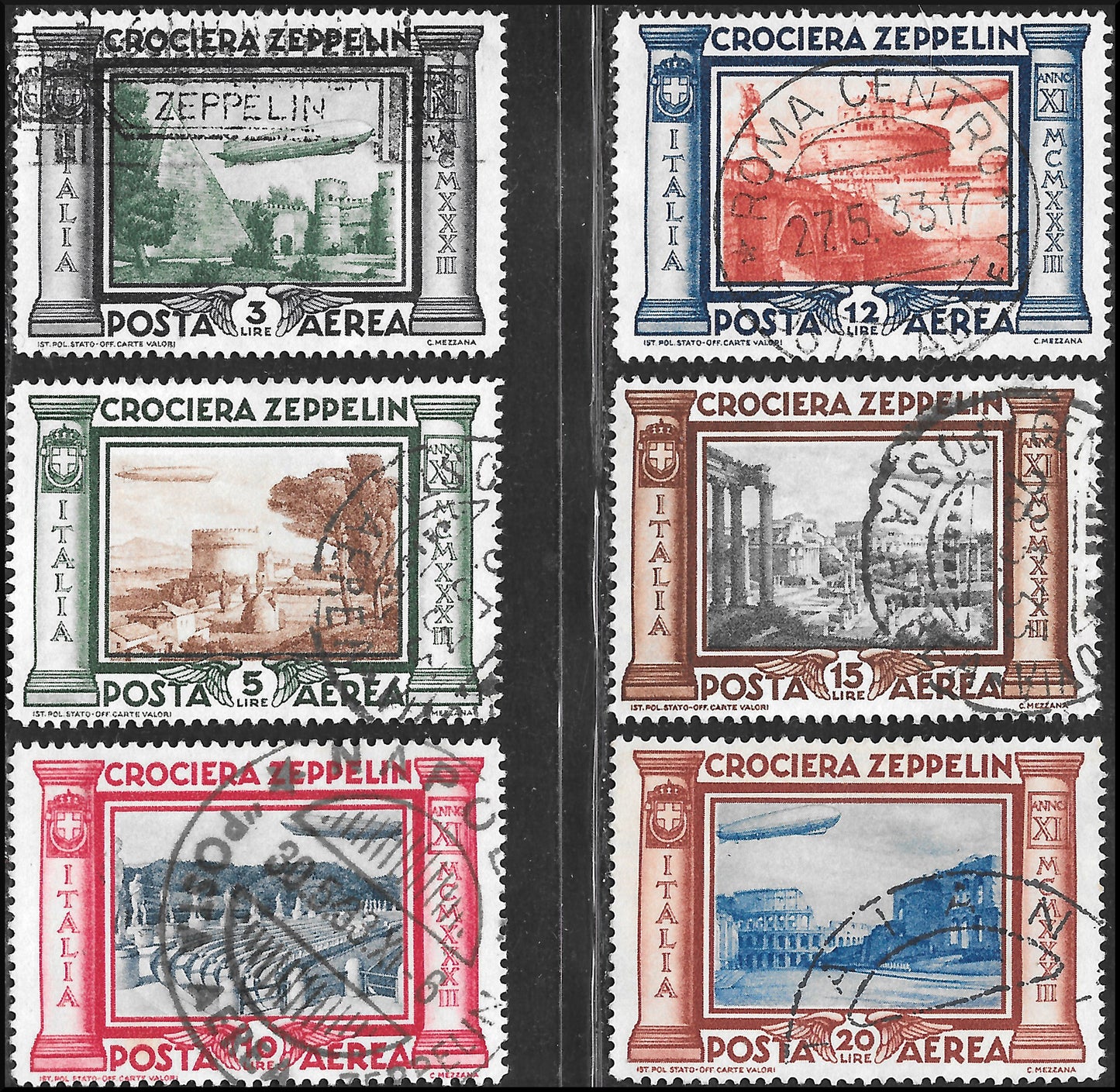 E7_180 - 1933/40 - Posta Aerea, tre serie complete usate, alcuni esemplari con annulli di favore ma insieme divertente e di bella qualità. (45/50 + 56/59 + 83/88).