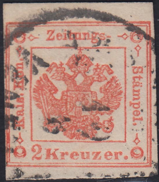 E7_18 - 1858 - Stemma Austro-Ungarico, 2 kr. Vermiglio usato. (3).