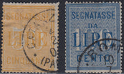 VEII39 - 1903 - Segnatasse formato grande, 50 Lire giallo + 100 lire azzurro usate con annulli originali (31, 32).