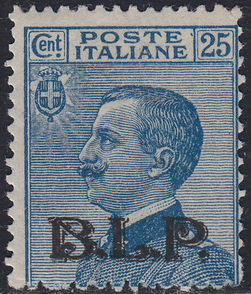 RN121 - 1922/23 - Michetti c. 25 azzurro soprastampa BLP nera del II tipo litografico nuovo con gomma originale (8).