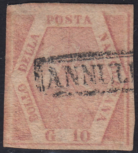 RL5 - 1858 - Stemma delle due Sicilie, 10 grana rosa carminio chiaro II tavola  usato (11a).