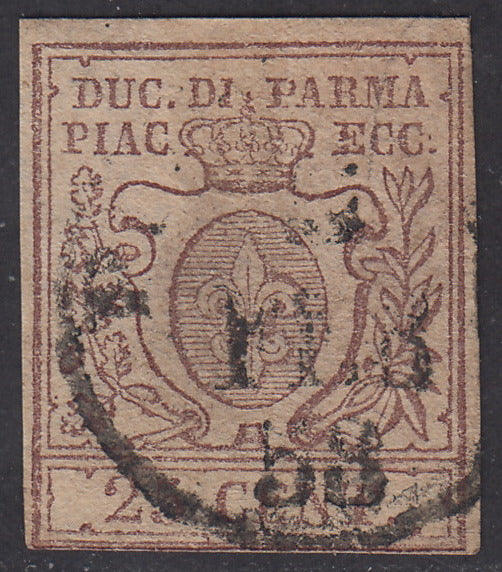 16-457 - 1855 - Duchy of Parma II issue c. 5 very light yellow used, Cardillo certified (6b)