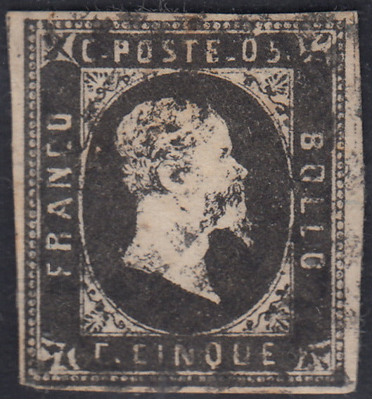 RL50 - 1851 - Effigie di Vittorio Emanuele II, c. 5 nero usato. (1).