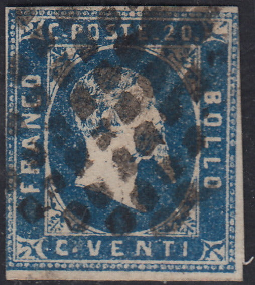 1851 - Effigy of Vittorio Emanuele II facing right, 1st issue c. 20 light blue used late 8/20/57 (2, R2 points)