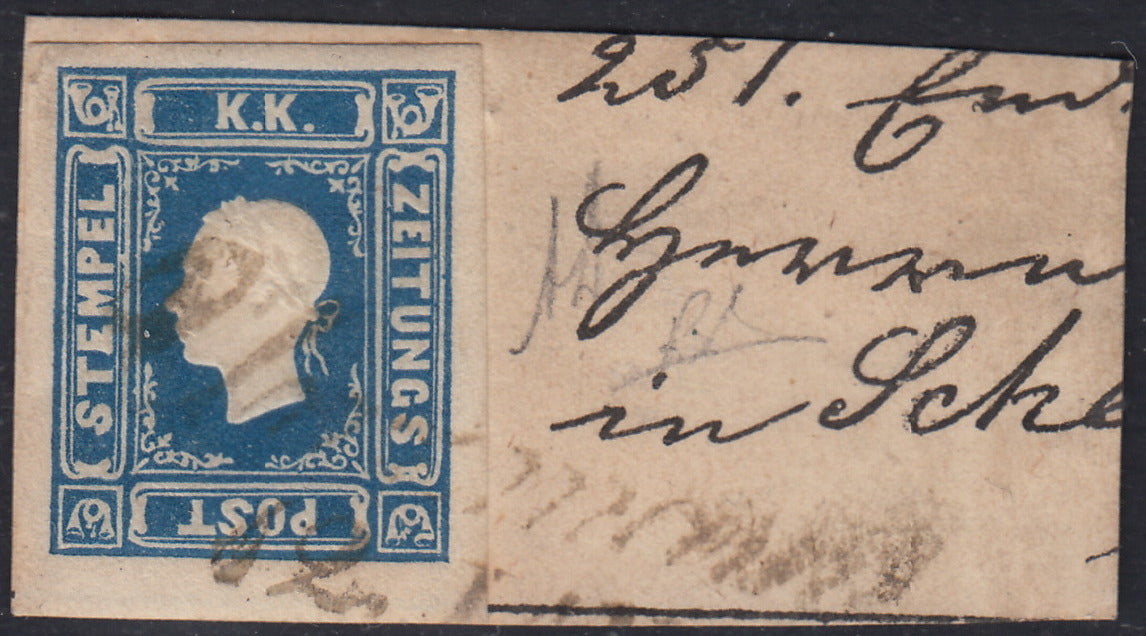 1858 - Lombardo Veneto, newspaper stamps 2nd issue effigy of the 1st type (s. 1.05) blue used (8)