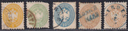 E9_20 - 1863/64 - IV e V emissione, insieme di cinque esemplari con annulli del Levante Austriaco. (39L, 41L, 42L, 45L, 45L).