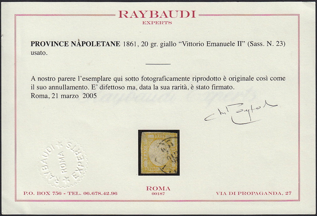 1861 - 1 black grain, copy with triple effigy, new with original rubber (19 AD). Cardillo certificate.