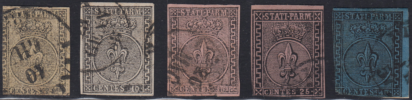 16-457 - 1855 - Duchy of Parma II issue c. 5 very light yellow used, Cardillo certified (6b)