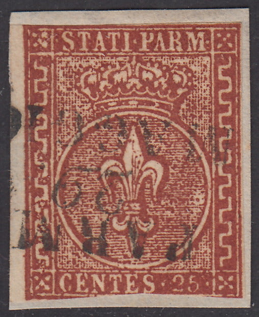 16-457 - 1855 - Duchy of Parma II issue c. 5 very light yellow used, Cardillo certified (6b)