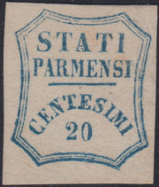 E9_53 - 1859 - STATI PARMENSI in un ottagono a linee curve, c. 20 azzurro nuovo senza gomma (15).