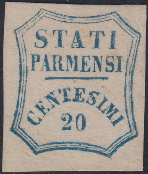 E9_53 - 1859 - STATI PARMENSI in un ottagono a linee curve, c. 20 azzurro nuovo senza gomma (15).