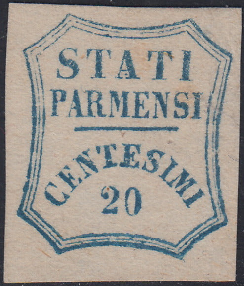 1859 - STATES OF PARME and value in an octagon with curved lines, c. 10 new brown with intact rubber (14).