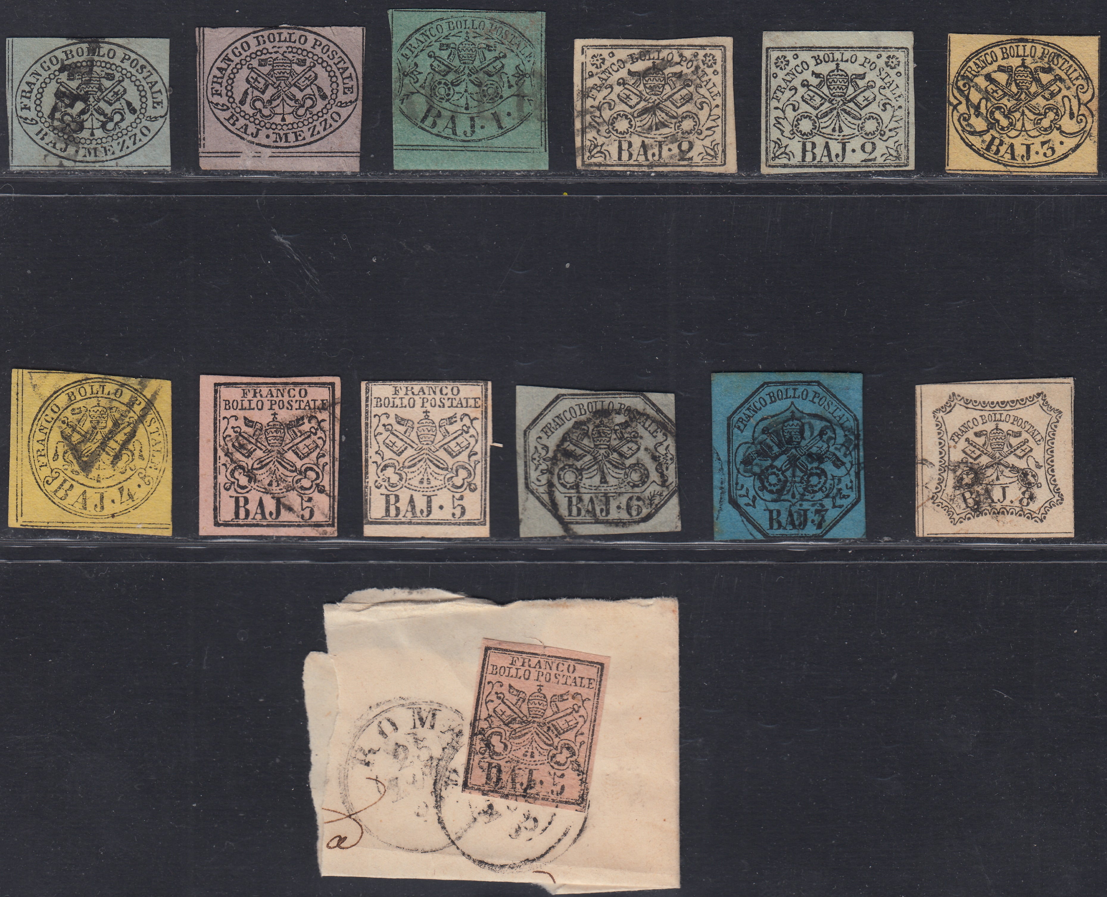 RL38 - 1852 - I emissione insieme di esemplari del periodo con interessanti individualità anche se in qualità mista. (1, 1A, 2, 3A, 3Aa, 4A, 5A, 6a, 6A, 7, 8, 9).