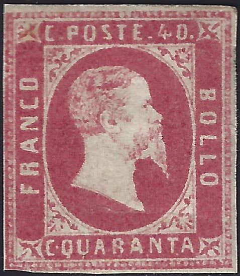 E9_61 - 1851 - Effigie di Vittorio Emanuele II volta a destra, c. 40 rosa carminio vivo I tiratura nuovo con gomma (3a).