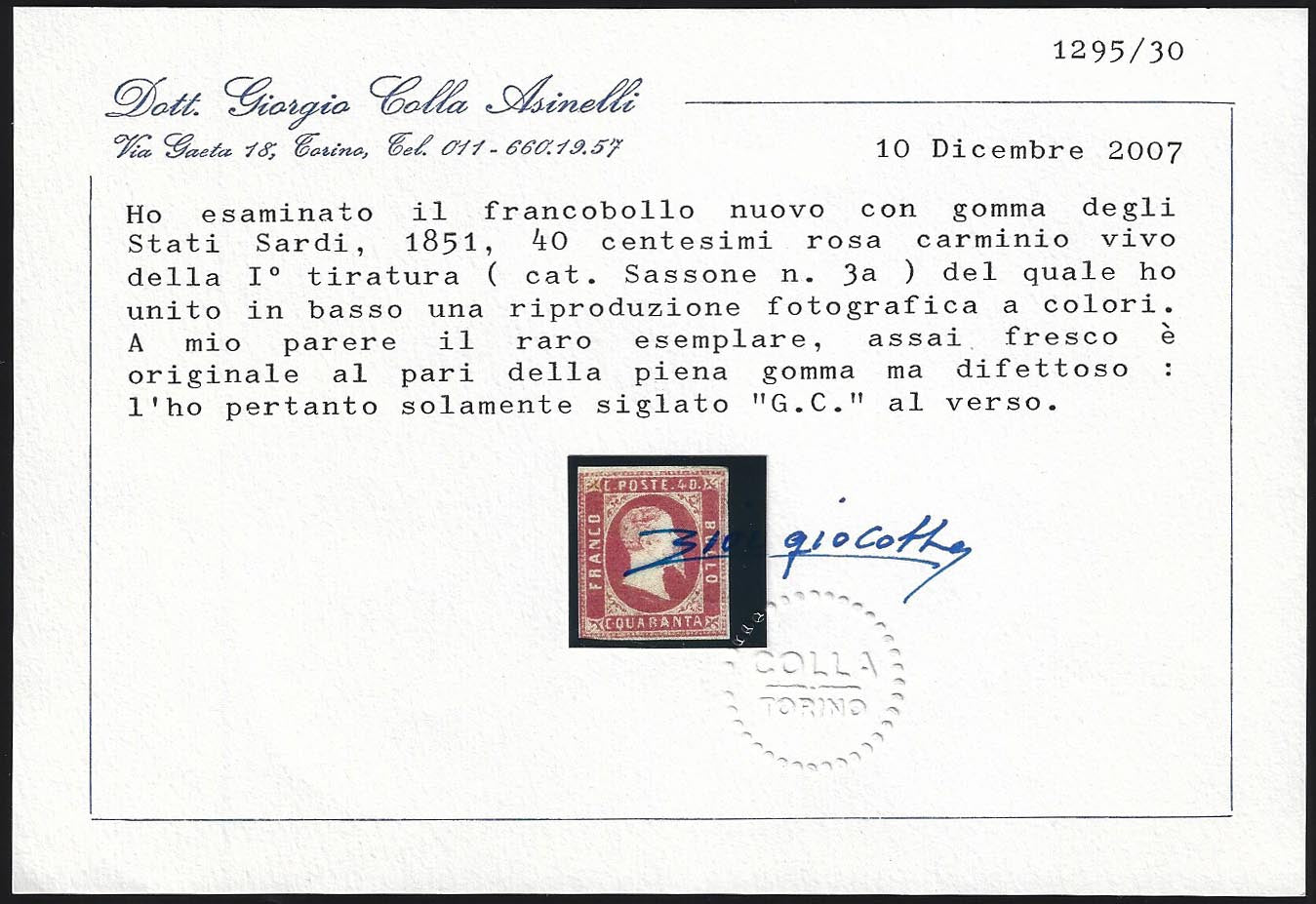 1851 - Effigy of Vittorio Emanuele II facing right, 1st issue c. 20 light blue used late 8/20/57 (2, R2 points)