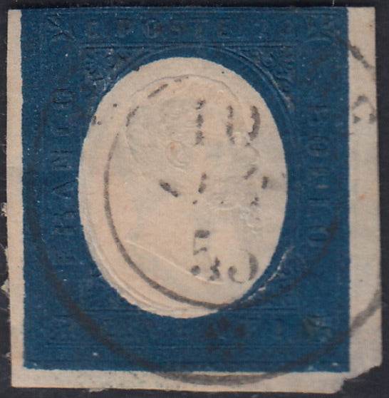 1851 - Effigy of Vittorio Emanuele II facing right, 1st issue c. 20 light blue used late 8/20/57 (2, R2 points)